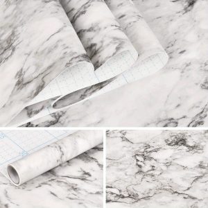 Mecpar Marble Wallpaper, 17.7 in x 98.43 ft Marble Contact Paper Peel and Stick Wallpaper Grey White Marble Wallpaper Self Adhesive Removable Wallpaper for Furniture Cabinets Countertop Kitchen