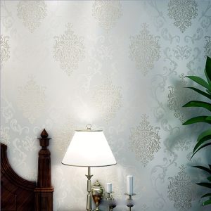 European-Style Damask PVC Fabric Flocking Thick 3D Wallpaper Embossed Bedroom Living Room TV Background Wallpaper 1.73' W x 31.7' L Non-Pasted